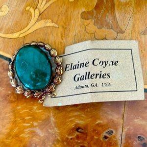 **RARE** Elayne Coin Handcrafted Green Stone  Pin